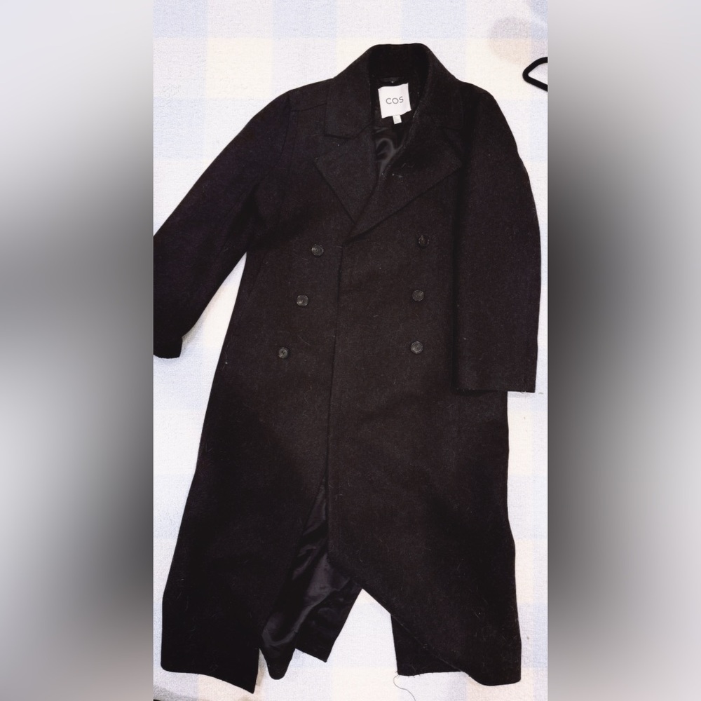 COS Black Wool & Cashmere Blend Double-Breasted Coat | Women Size US 6